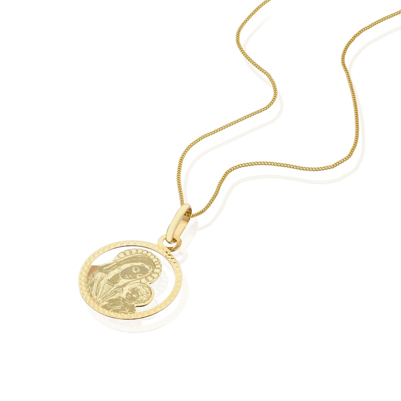 Main Image 2 of 9ct Yellow Gold Diamond Cut Mary & Child Pendant 18" Necklace