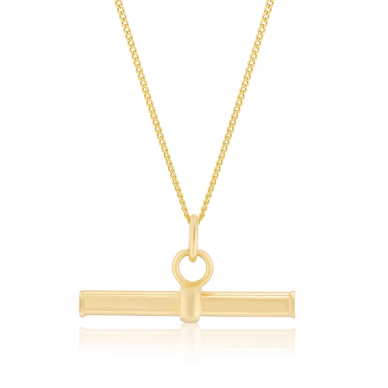 9ct Yellow Gold Round T-Bar Pendant 18 Necklace