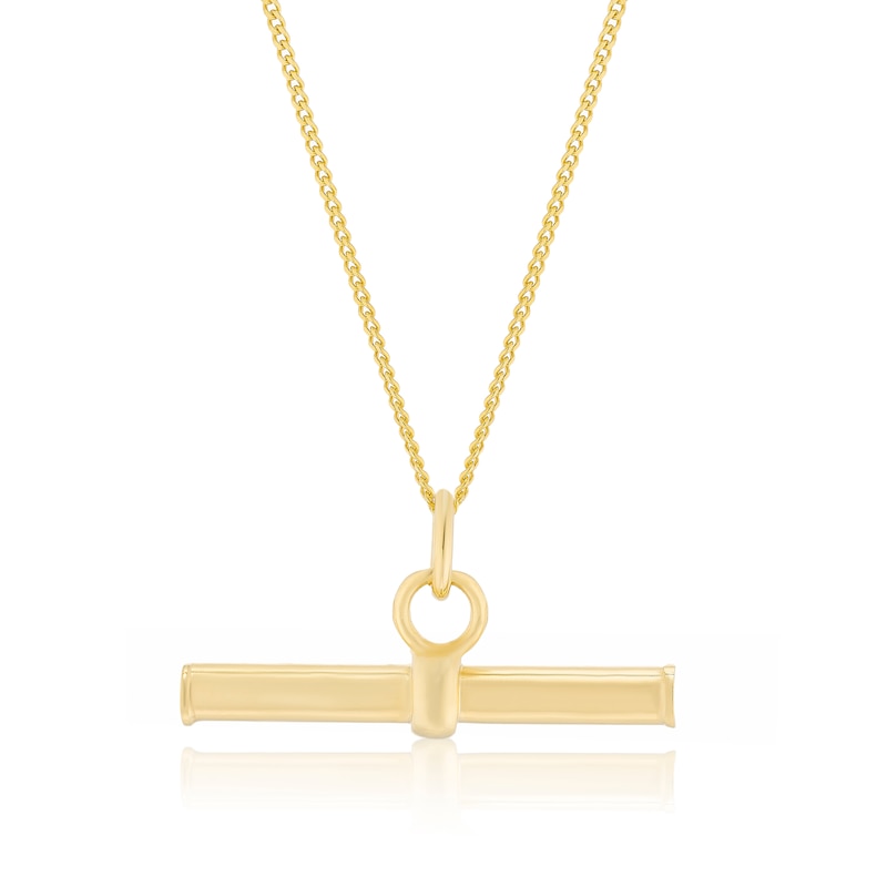Main Image 1 of 9ct Yellow Gold Round T-Bar Pendant 18" Necklace