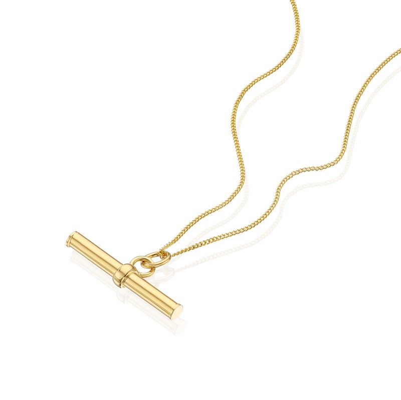 Main Image 2 of 9ct Yellow Gold Round T-Bar Pendant 18" Necklace