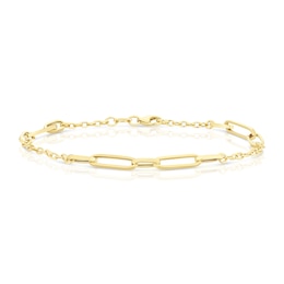 9ct Yellow Gold Paper link Station 7.5" Bracelet