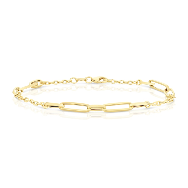 Main Image 1 of 9ct Yellow Gold Paper link Station 7.5&quot; Bracelet