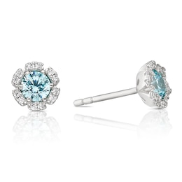 Sterling Silver Blue Cubic Zirconia Flower Studs