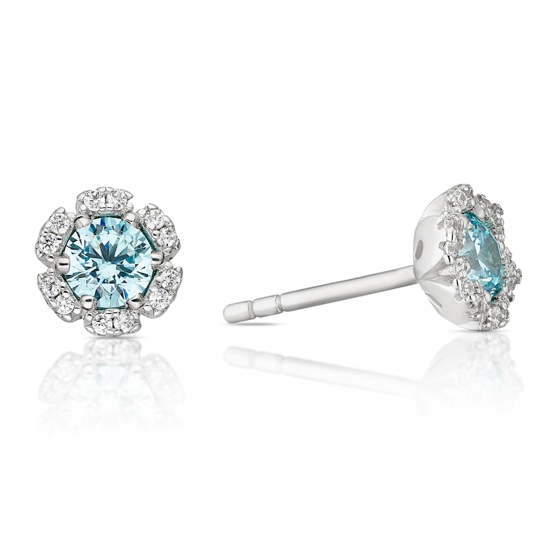 Main Image 1 of Sterling Silver Blue Cubic Zirconia Flower Studs