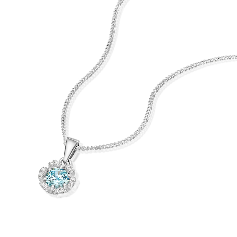 Main Image 2 of Sterling Silver Blue Cubic Zirconia Flower Pendant Necklace