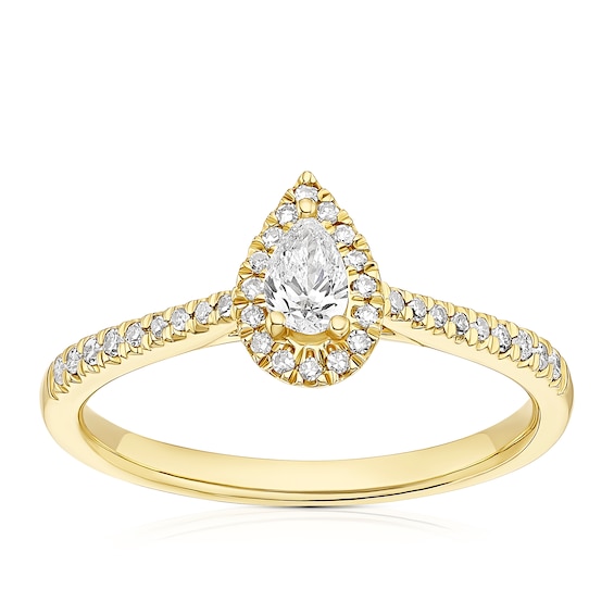 Engagement Ring 9ct Yellow Gold Pear Halo 0.33ct Diamond Ring