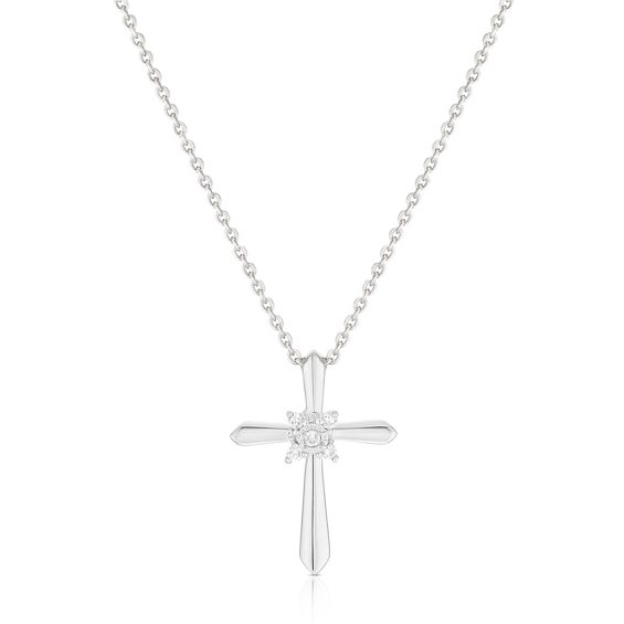 9ct White Gold Diamond Cross Pendant Necklace