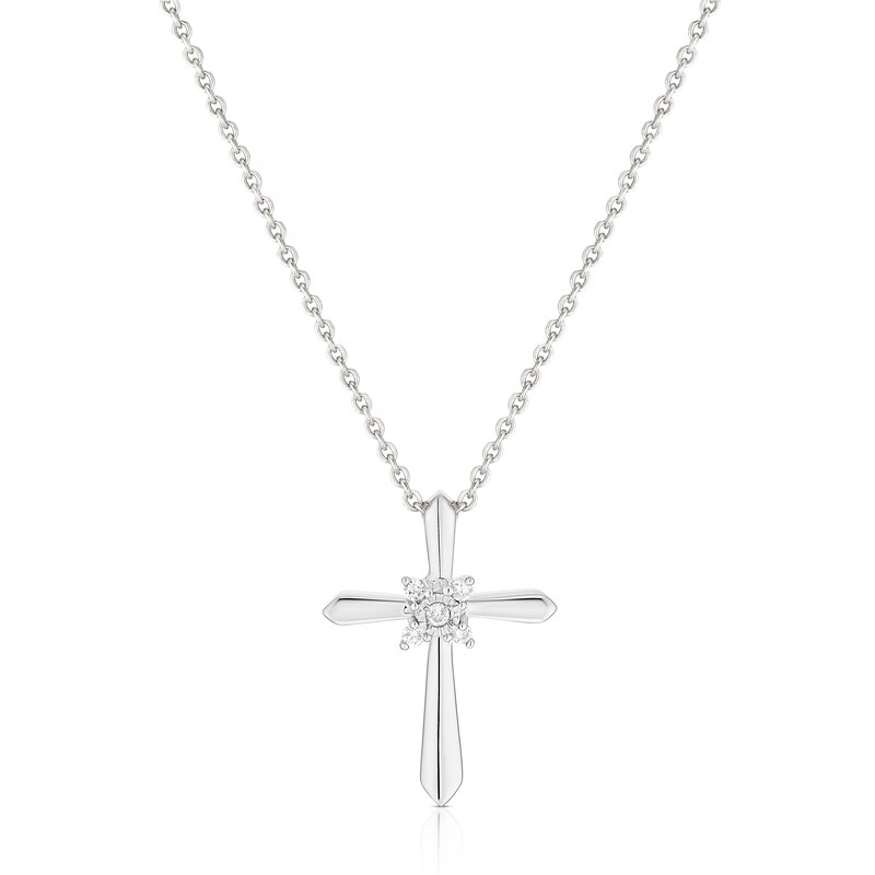 Main Image 1 of 9ct White Gold Diamond Cross Pendant Necklace
