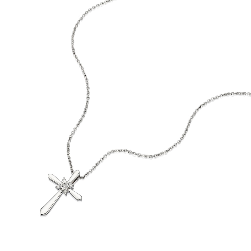 Main Image 2 of 9ct White Gold Diamond Cross Pendant Necklace
