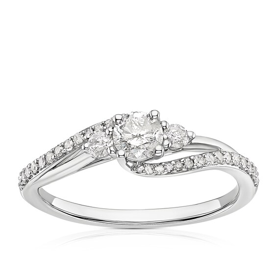 Engagement Ring 9ct White Gold Twist Trilogy 0.40ct Diamond 