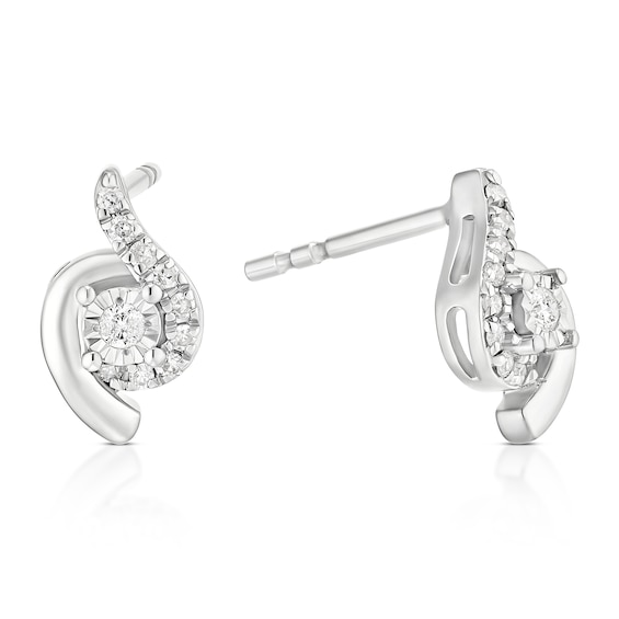 9ct White Gold 0.12ct Diamond Twist Stud Earrings