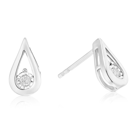 9ct White Gold Diamond Pear Solitaire Stud Earrings