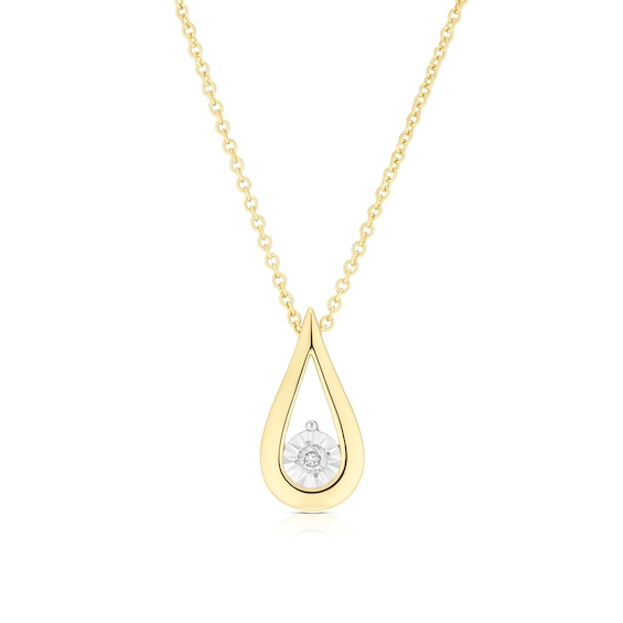 9ct Yellow Gold Diamond Pear Pendant Necklace