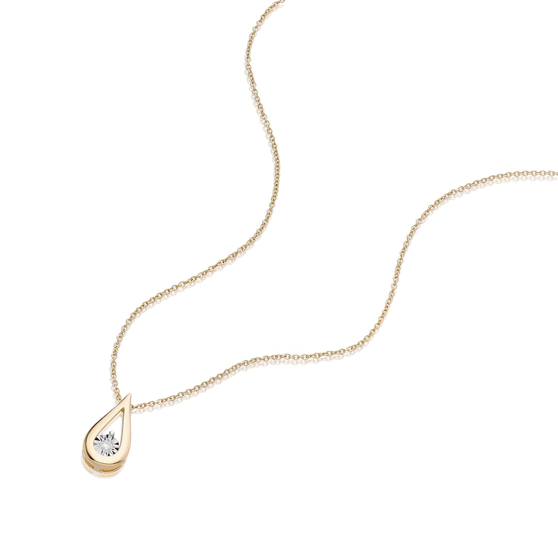 Main Image 2 of 9ct Yellow Gold Diamond Pear Pendant Necklace