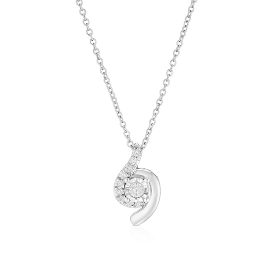 9ct White Gold 0.10ct Diamond Twist Pendant Necklace