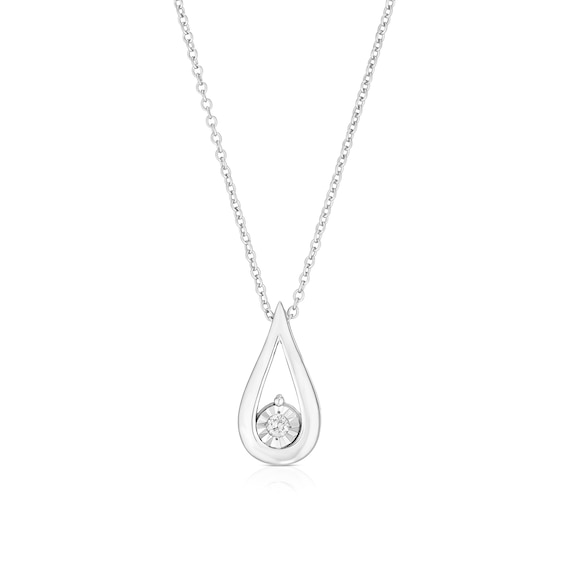 9ct White Gold Diamond Pear Pendant Necklace