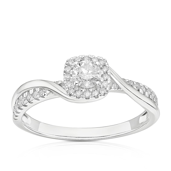 Engagement Ring 9ct White Gold Cushion Halo 0.33ct Diamond Ring