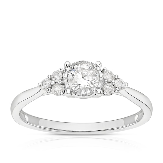 Engagement Ring 9ct White Gold Trefoil Solitaire 0.40ct Diam
