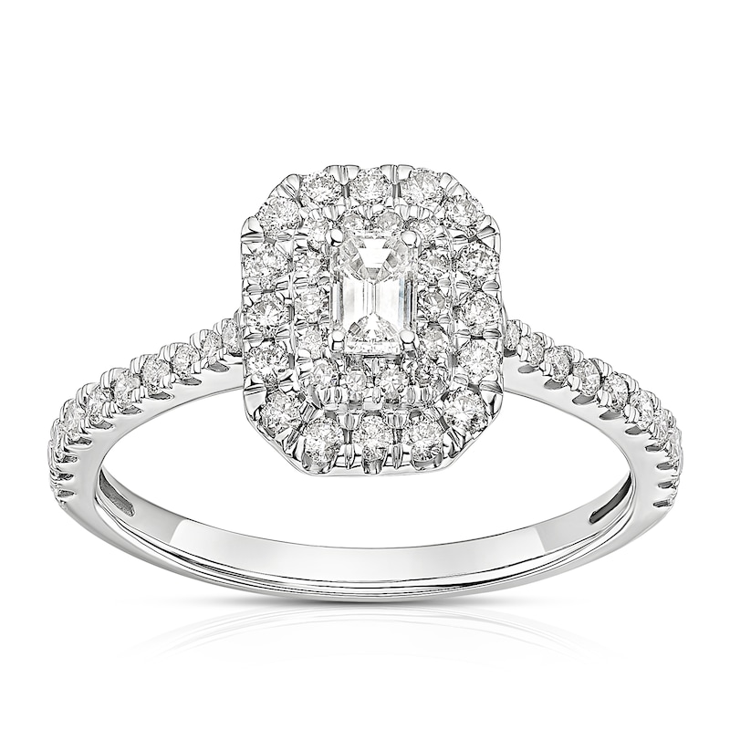 Main Image 1 of 9ct White Gold 0.50ct Diamond Emerald Double Halo Ring
