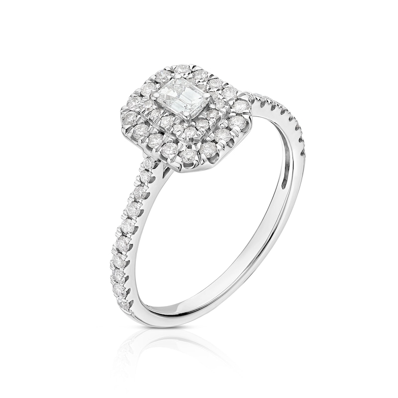 Main Image 2 of 9ct White Gold 0.50ct Diamond Emerald Double Halo Ring