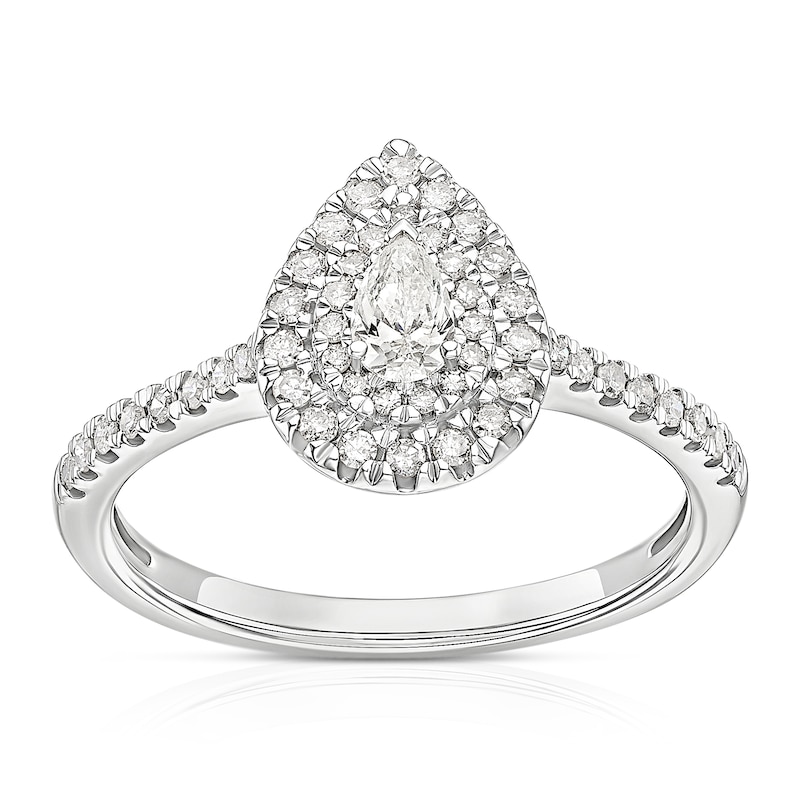 Main Image 1 of 9ct White Gold 0.40ct Diamond Pear Double Halo Ring