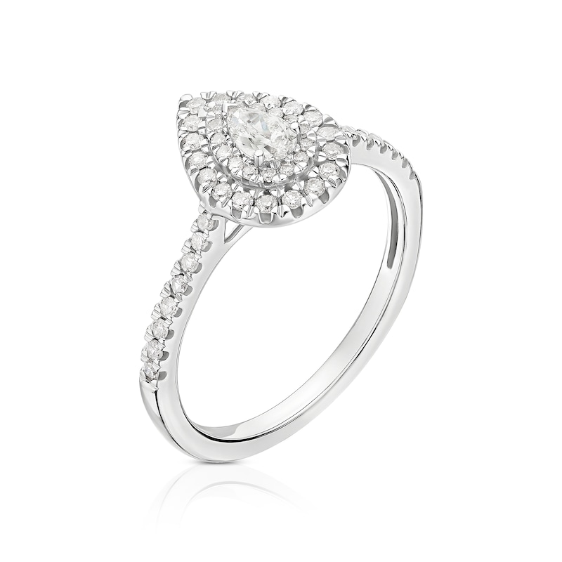 Main Image 2 of 9ct White Gold 0.40ct Diamond Pear Double Halo Ring