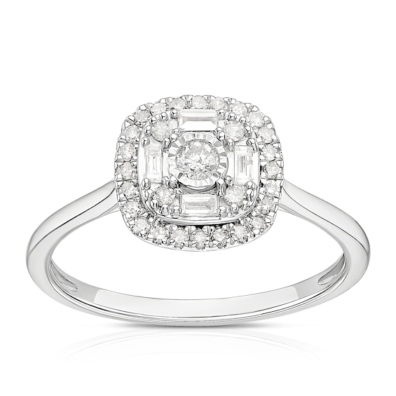 9ct White Gold 0.25ct Diamond Cushion Cluster Ring