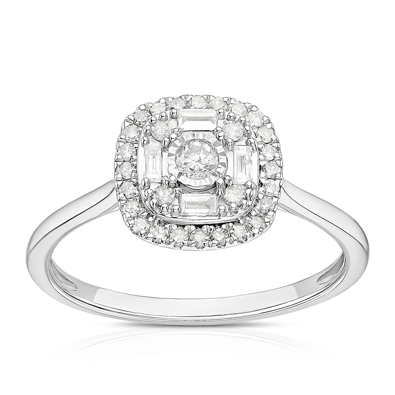 Main Image 1 of 9ct White Gold 0.25ct Diamond Cushion Cluster Ring