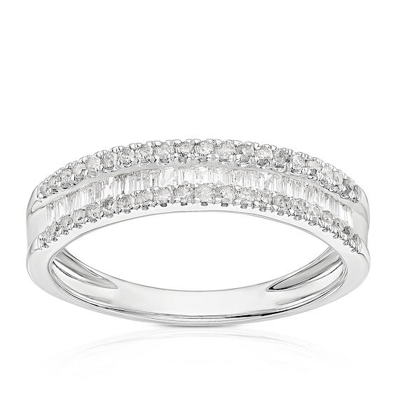 9ct White Gold 0.33ct Diamond Baguette and Round Eternity Ri