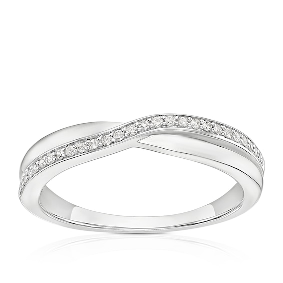 9ct White Gold Diamond Crossover Eternity Ring