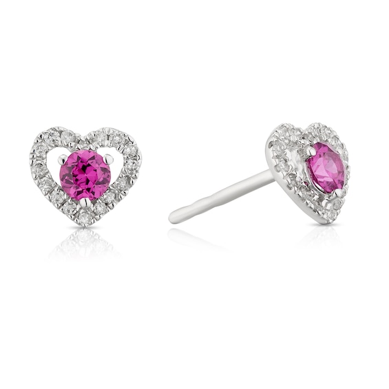 9ct White Gold Diamond and Rhodolite Garnet Earrings