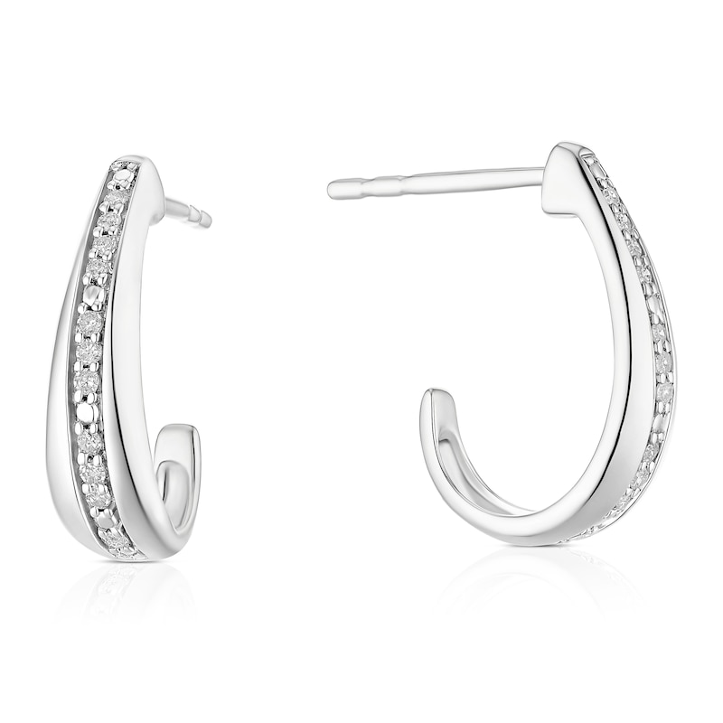 Main Image 1 of 9ct White Gold Half Hoop Diamond Earrings
