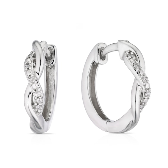 9ct White Gold Twist Hoop Diamond Earrings