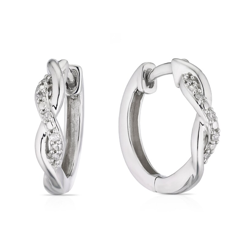Main Image 1 of 9ct White Gold Twist Hoop Diamond Earrings