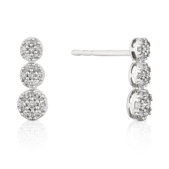9ct White Gold 0.20ct Diamond Trilogy Cluster Drop Stud Earrings