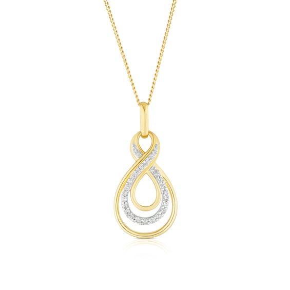 9ct Yellow Gold Diamond Twist Drop Pendant Necklace