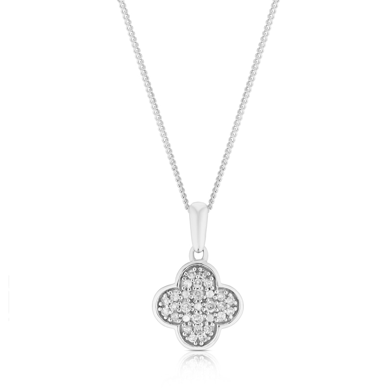 Main Image 1 of 9ct White Gold 0.10ct Diamond Clover Cluster Pendant Necklace
