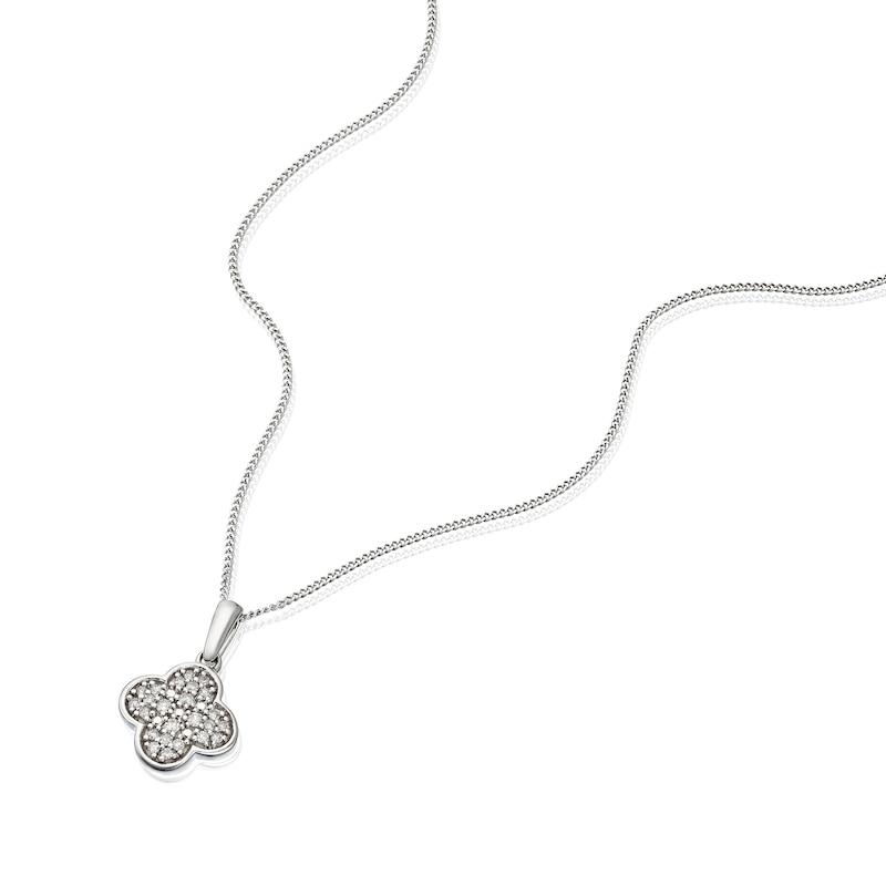 Main Image 2 of 9ct White Gold 0.10ct Diamond Clover Cluster Pendant Necklace