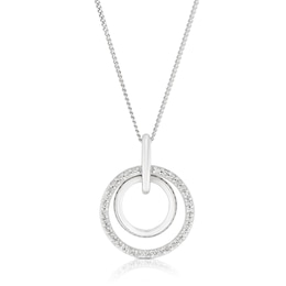 9ct White Gold 0.10ct Diamond Circle Pendant Necklace