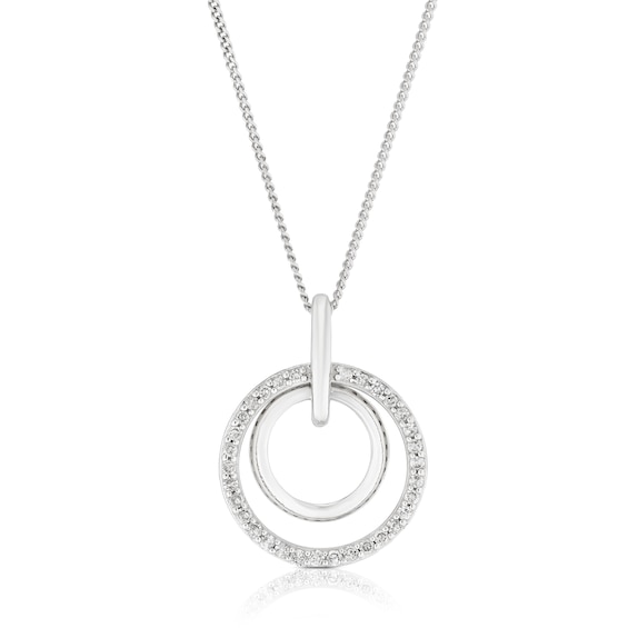 9ct White Gold 0.10ct Diamond Circle Pendant Necklace