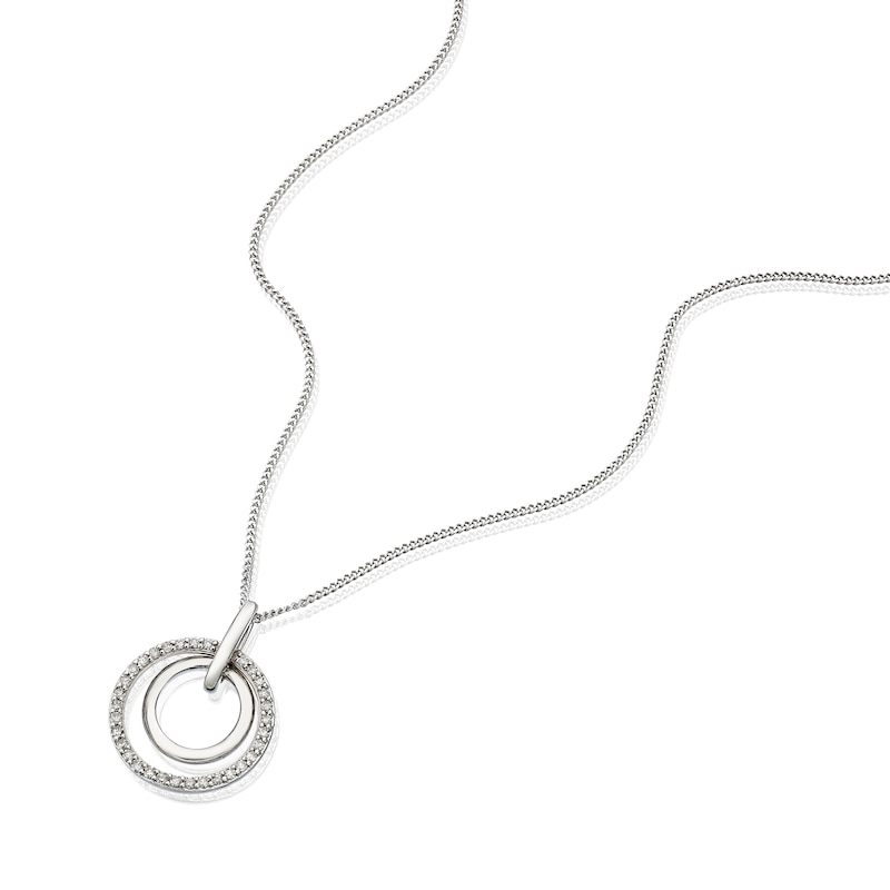 Main Image 2 of 9ct White Gold 0.10ct Diamond Circle Pendant Necklace