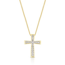 9ct Yellow Gold Diamond Cross Pendant Necklace