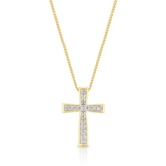 9ct Yellow Gold Diamond Cross Pendant Necklace