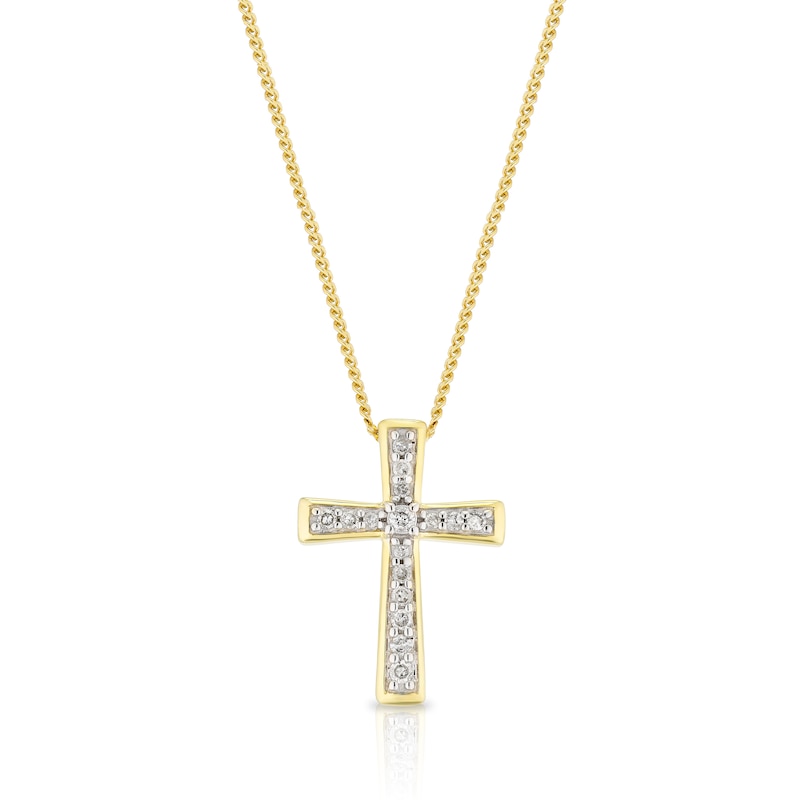 Main Image 1 of 9ct Yellow Gold Diamond Cross Pendant Necklace