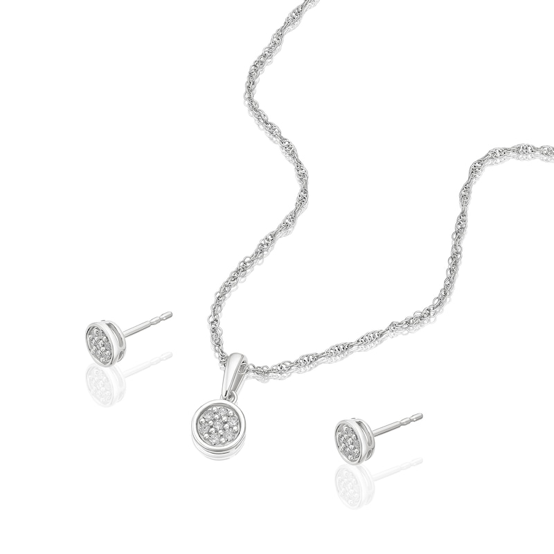 Main Image 2 of Sterling Silver 0.17ct Diamond Round Cluster Jewellery Set