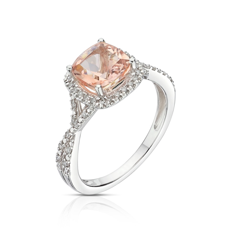 Main Image 2 of 9ct White Gold 0.15ct Diamond & Morganite Ring