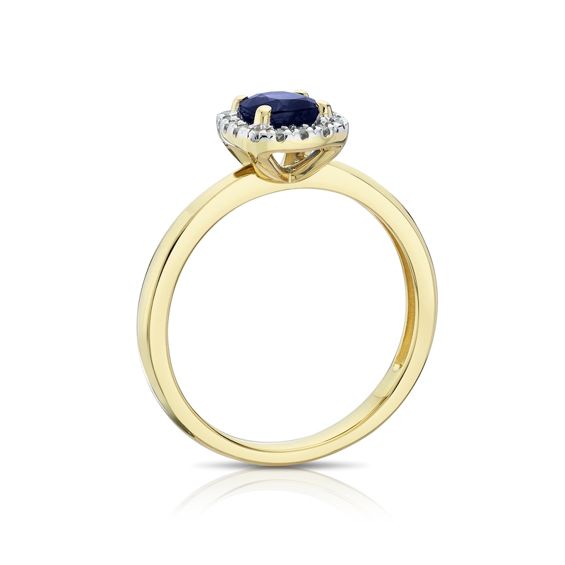 Main Image 3 of 9ct Yellow Gold Diamond & Sapphire Cushion Ring