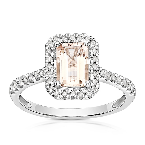 9ct White Gold 0.18ct Diamond and Morganite Ring