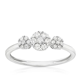 9ct White Gold 0.25ct Diamond Trilogy Cluster Ring