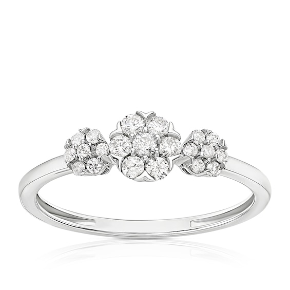 Engagement Ring 9ct White Gold Trilogy Cluster 0.25ct Diamond Ring